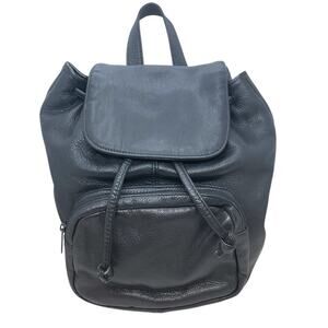 Kenneth Cole Black Leather Backpack Vintage Y2K Minimalist Travel Bag